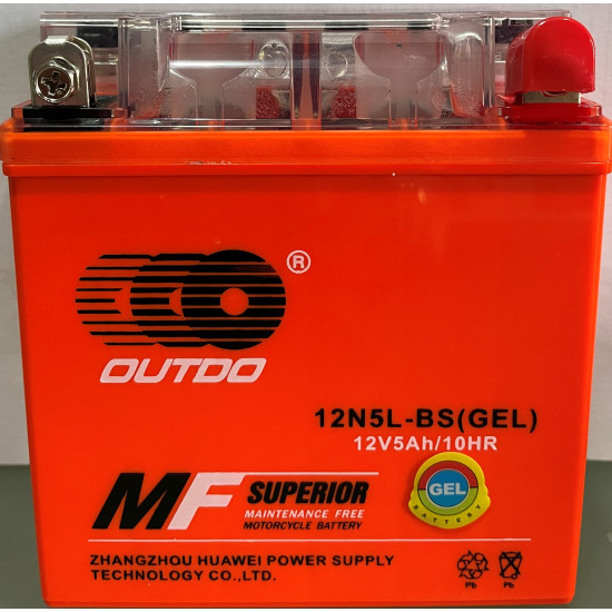 АКБ 12N5L-BS 12V5A OUTDO (GEL) оранж (120x130x61)